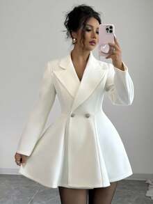 Elenzga Damen Einfarbiger Kragen Langarm Doppelreiher Eleganter Mantel - Aprikosenfarben - Übersicht 5