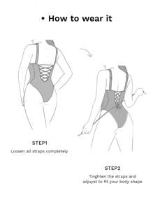 Shapewave 大码女式纯色交叉后背连体泳衣 - 藍色 - 查看 7