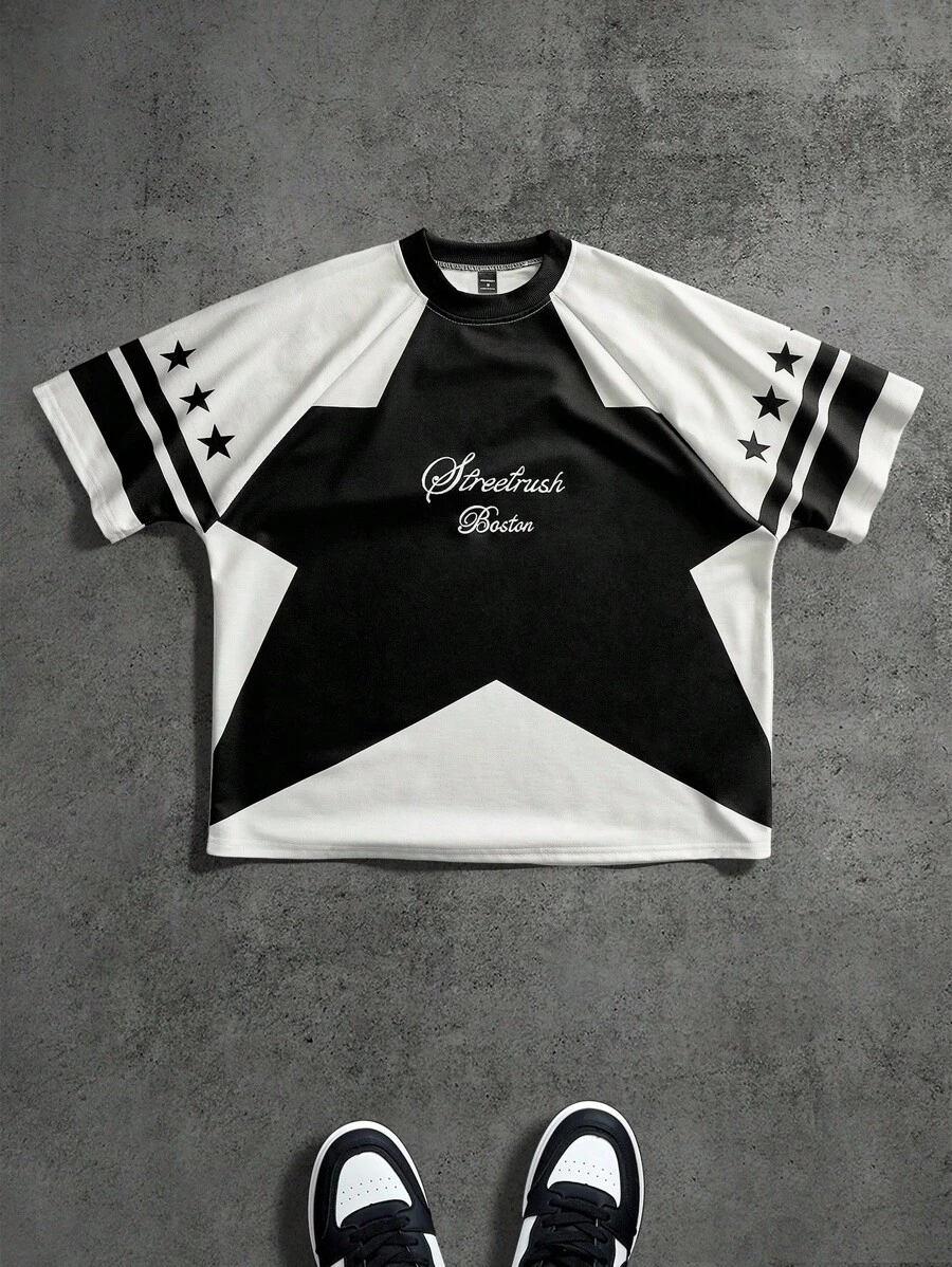 PAVTROS Áo thun nam in hình ngôi sao phối màu thời trang, quà tặng bạn trai chồng theo phong cách Rapper dạo phố thường ngày - Nhiều màu - Xem 1