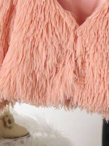 SHEIN Elladie kids 女宝宝简约纯色毛绒短外套，适合秋冬季户外穿着 - 珊瑚粉 - 查看 4