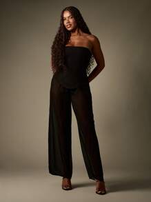 MISSGUIDED Tuta elegante da sera con corpetto a fascia senza spalline, pantaloni in chiffon trasparente e gamba ampia, bustier, adatta per occasioni formali e feste