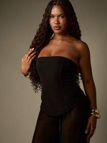 MISSGUIDED Tuta elegante da sera con corpetto a fascia senza spalline, pantaloni in chiffon trasparente e gamba ampia, bustier, adatta per occasioni formali e feste