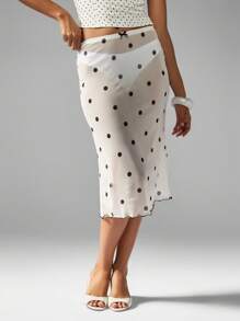 MISSGUIDED Falda midi de lunares, cintura alta, dobladillo con volantes, falda femenina para primavera y verano, para invitada de boda, vacaciones y ocasiones, falda de línea A - Blanco - Ver 3