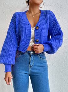 EURMUSE Women's Solid Color Drop Shoulder Long Sleeve Single-Breasted Casual Loose Cardigan - Royal Blue - View 6
