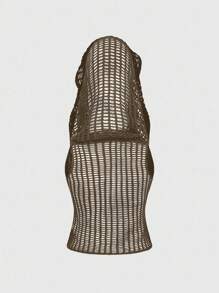 ROMWE Grunge Punk Y2K Distressed Hoodie Knit Sweater, Versatile - Brown - View 4