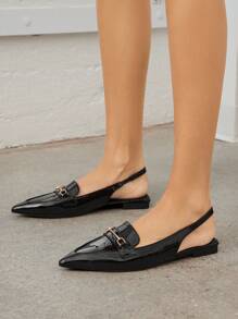 SHUZIA 女士尖头舒适柔软一脚蹬平底鞋 - 黑色 - 查看 2