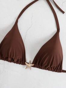 Swim Basics Plus Size Women's Solid Color Halter Bikini Top, Summer - Coffee Brown - View 4