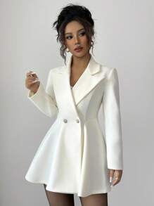 Elenzga Damen Einfarbiger Kragen Langarm Doppelreiher Eleganter Mantel - Aprikosenfarben - Übersicht 4