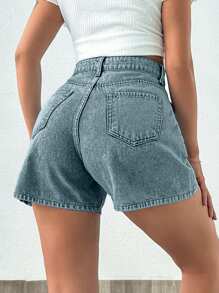 EURMUSE 100%Cotton Snow Wash Denim Shorts For Summer - Light Wash - View 2