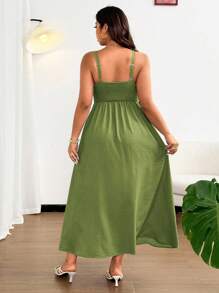 Sunnyshic Vestido maxi de playa elegante de unicolor con lazo delantero y tirantes de espagueti para mujer de talla grande, adecuado para la playa, resort, fiesta, cita, festival de música, primavera/verano, diseño versátil