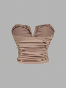 SHEIN MOD Plus Size 3pcs/Set Women's White Deep V Neck Ruched Camisole Top,Autumn Clothes,Fall Clothes,Elegant,Chic,3pcs/Set Women's White Deep V Neck Ruched Camisole Top,Rave,Graduation ,Romantic ,Summer ,Festival,Country Outfits,Beach Vacation Wear,Tea Party ,Modest ,Prom Top,Tube Top With Bra