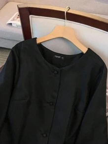 GlowEve CURVE 大码女式荷叶边袖口设计圆领长袖夹克，时尚百搭，适合秋冬休闲通勤 - 黑色 - 查看 4