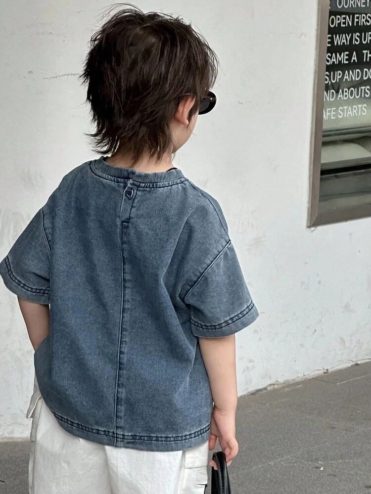 Kids Boy's Oversized Casual Denim T-Shirt With Star Print For Summer