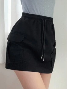 FRIFUL 女士灰色修身实用迷你裙（带口袋）和夏季毛衣短裤 - 黑色 - 查看 6