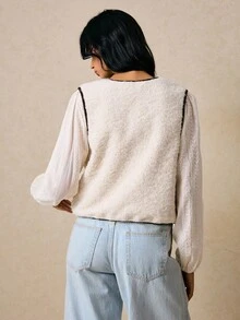 Poéselle Chaleco casual de mujer con solapa de un solo abotonado