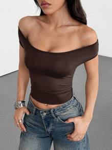 SHEIN EZwear 1件棕色针织女式多穿修身上衣