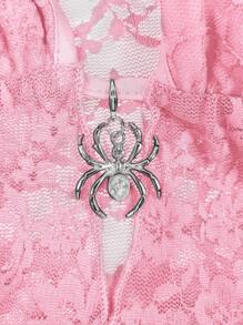 Sunspun 大码女式细肩带不对称 A 字蕾丝镂空透视蜘蛛装饰朋克复古休闲街头吊带背心，春夏