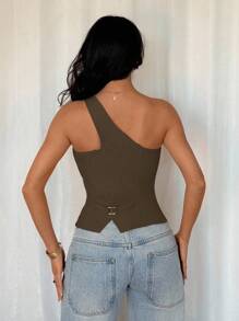 SHEIN Tall Áo ba lỗ hở lưng thanh lịch, đi làm văn phòng, đa năng, có lót dành cho nữ, mùa hè - màu nâu - Xem 2