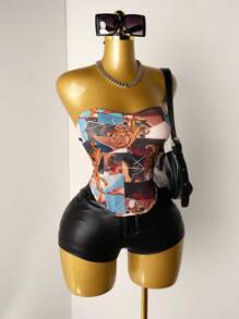 Mistrie Fashionable Printed Tie Back Camisole For Women SummerHoliday - Multicolor - View 3