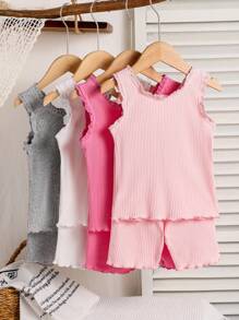 少女5件套蕾丝花边罗纹针织棉质内衣套装返校时尚 - 彩色 - 查看 2