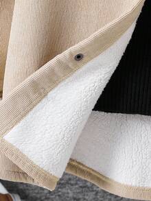 SHEIN 男童休闲韩版可爱胸贴袋保暖防风外套，适合上学、花园、海滩、生日等场合，春、夏、秋、冬皆宜，男童冬季外套，男童灯芯绒外套，男童保暖外套，男童秋季外套 - 卡其色 - 查看 11