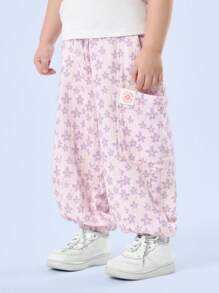 SUMWON Young Girl Summer Floral Jogger Pants Elastic Waist Cotton Double Cloth Bloomer Casual Play With Side Pockets Wear Spring Fall - Multicolor - View 4