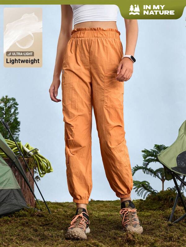 SHEIN In My Nature Pantalones de senderismo para mujer con cintura elástica naranja de Nature Hike