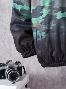 1pc Tween Boy Outdoor Casual Autumn/Winter Thermal Lined Cargo Jacket - Black - View 4