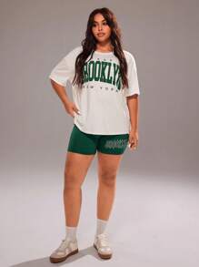 Rustia Plus Letter Graphic Drop Shoulder Tee & Biker Shorts CASUAL - White - View 6