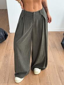 Coolane Women's Fall/Winter  All-Season Back To School Vintage Casual Streetwear Going Out Oversized Green Curved Hem Pants Corduroy Khaki Cargo Pants - Army Green - View 3