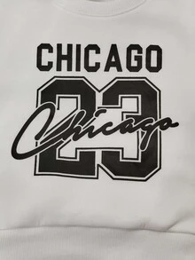 SHEIN Explorewe 男童字母印花圆领长袖运动衫和裤子套装，休闲装 - 白色 - 查看 6