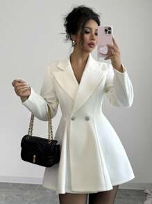 Elenzga Damen Einfarbiger Kragen Langarm Doppelreiher Eleganter Mantel - Aprikosenfarben - Übersicht 1