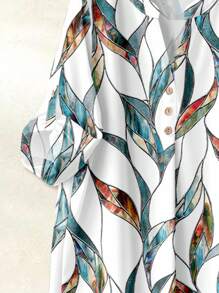 Rusticease 女士休闲优雅宽松圆领长袖上衣和裤子套装，夏季服装，树叶印花