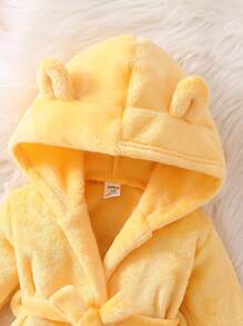 女婴简约时尚甜美黄色毛绒长袖连帽睡袍 - 黃色 - 查看 3