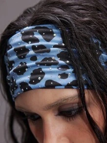 ROMWE Grunge Punk 1 pieza Diadema ancha con chispeantes piedras rhinestone holográficas de estilo de moda, diadema elástica con estampado de leopardo de estilo Y2K para uso diario, accesorio - Multicolor - Ver 5