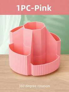 1PC/3Pcs-5 Slots 360 Degree Rotating Desktop Pen Holder Organizer, Desktop Storage Pen Organizers Stationery Supplies Large Capacity Multi-Functional Pencil Case For Students, Men, Women, Girls, Makeup Brushes, Home Decoration Back To School - Multicolor - View 4