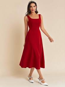 Amorya Của phụ nữ Váy chữ A - Đỏ - Xem 3