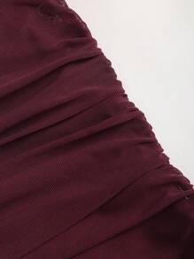 Sweetra Halloween Women's Halter Y2K Sexy Ruched Metal Buckle Dress - Burgundy - View 3