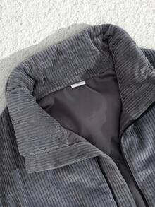 EURMUSE Herren Wintermantel aus hochwertigem Cord-Stoff mit Patches, Regular Passform - Grau - Übersicht 3