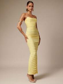 Silquee 女式纯色褶皱侧开衩下摆修身连衣裙