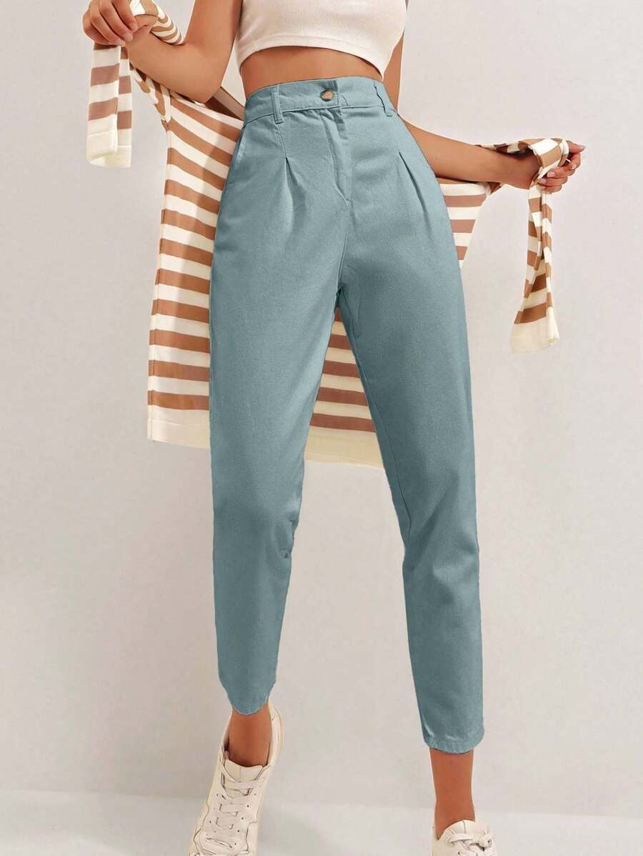 RueChic Calça Capri Feminina Cor Sólida - Cinza - Ver 1