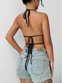 Chiquease Women's Sexy Solid Color Halter Backless Camisole Top, Summer Clothes For University