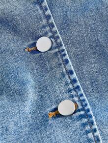 SHEIN MOD Plus Size Women's Lapel NeckSingle-Breasted Casual Halter Denim Jacket - Blue - View 3