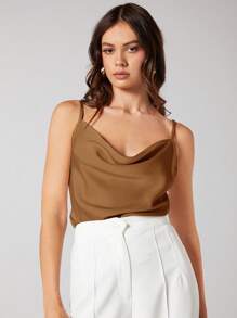 BizChic Women's Sleeveless Satin Camisole Top, Romantic Elegant Solid Color Casual Business Commuter Wear, Suitable For Office, Daily, Autumn