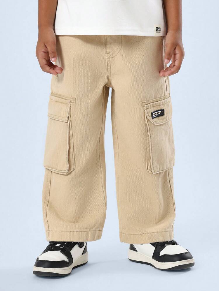 Wide Leg Cargo Trousers With Side Pockets And Elastic Waist