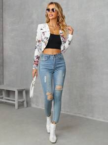 SHEIN Clasi Floral Print Open Front Crop Blazer In Fall/Winter