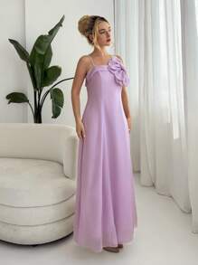 Elenzga Women's Elegant Charming Romantic Sleeveless Floral Print Bodycon Maxi Dress, Perfect For Dates, Parties, Beach Photos, Summer High-End Dress - Mauve Purple - View 8