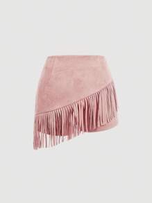 SHEIN MOD Women's Pink Suede Fringe 2 Pieces Set, Music Festival Outfit, Western Outfit - Pink - View 6