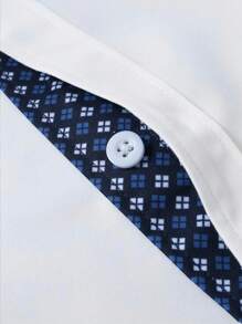 Manfinity Mode 男士休闲商务通勤印花拼接长袖衬衫白色正装衬衫设计师衬衫正装衬衫时尚衬衫商务休闲衬衫，秋季，老钱风格 - 白色 - 查看 7