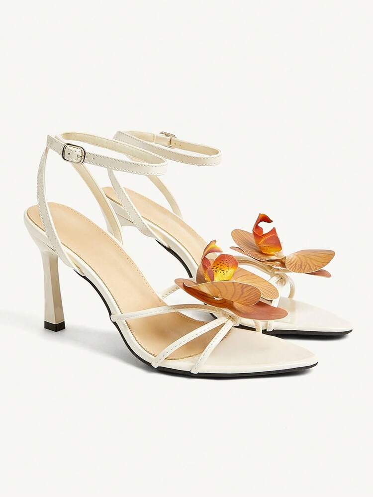 CUCCOO CHICEST Women's Fashion 3D Floral Decor Apricot High Heel Sandals